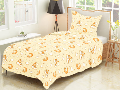 Trendy Cartoon Print Single Bedsheet for Kids -  Moon & Clouds