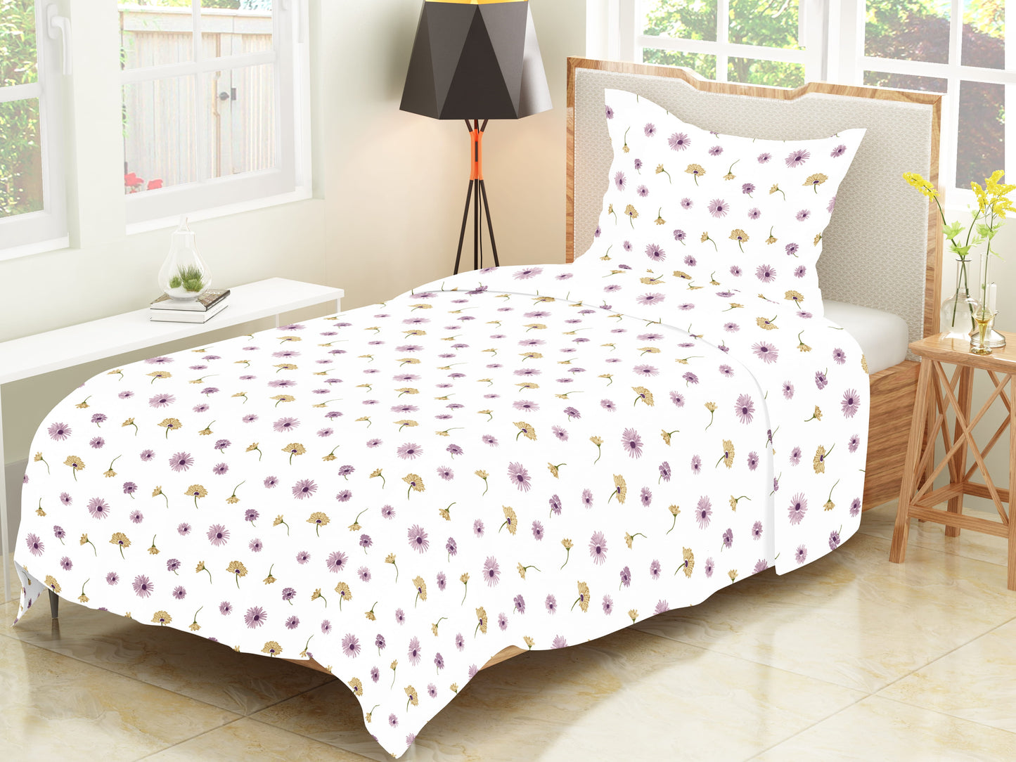 Tulip 144TC 100% Cotton  Floral Printed Single Bedsheet with 1 Pillow Cover