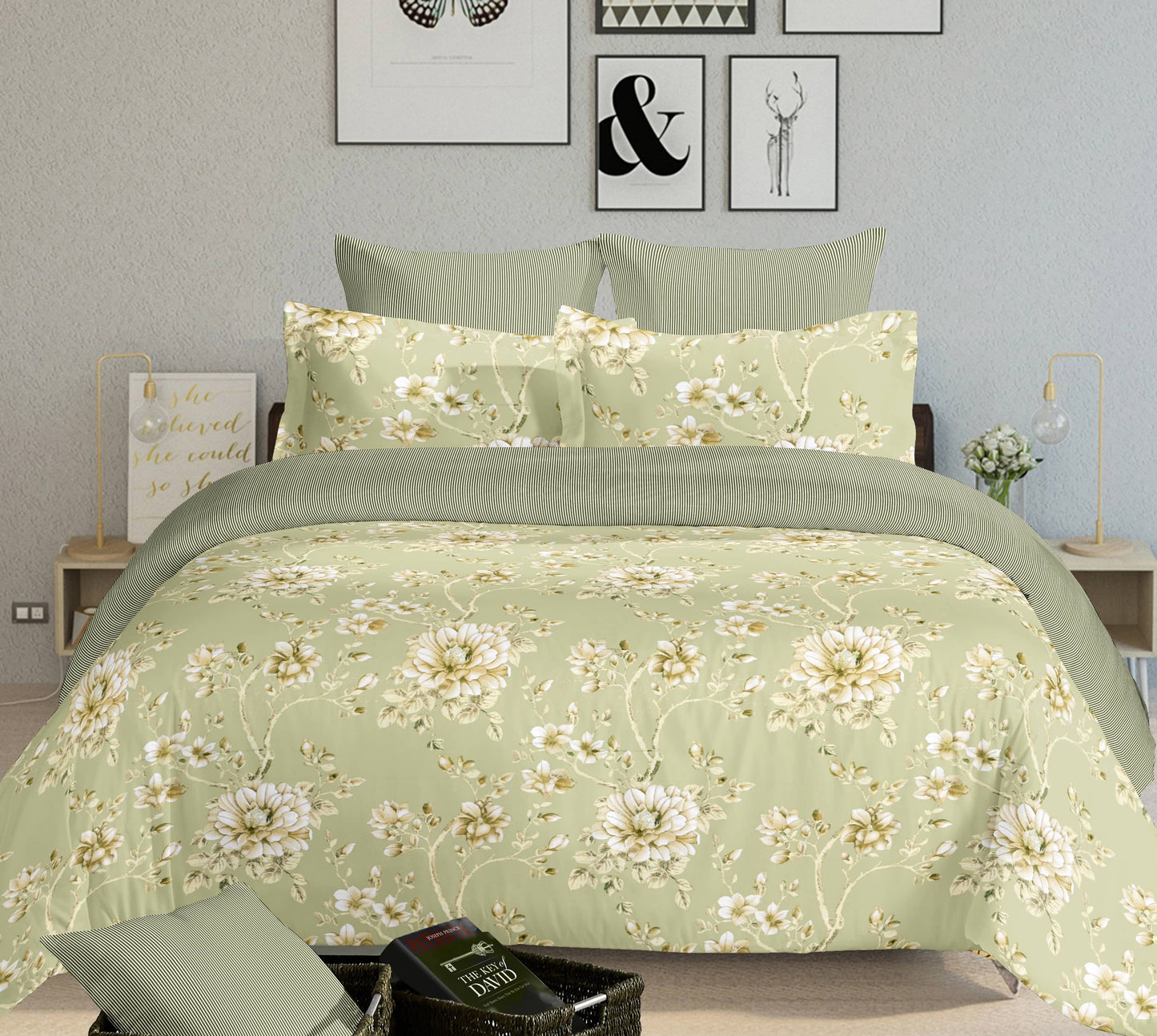 Elyx Floral Kingsize Bedsheet - Green