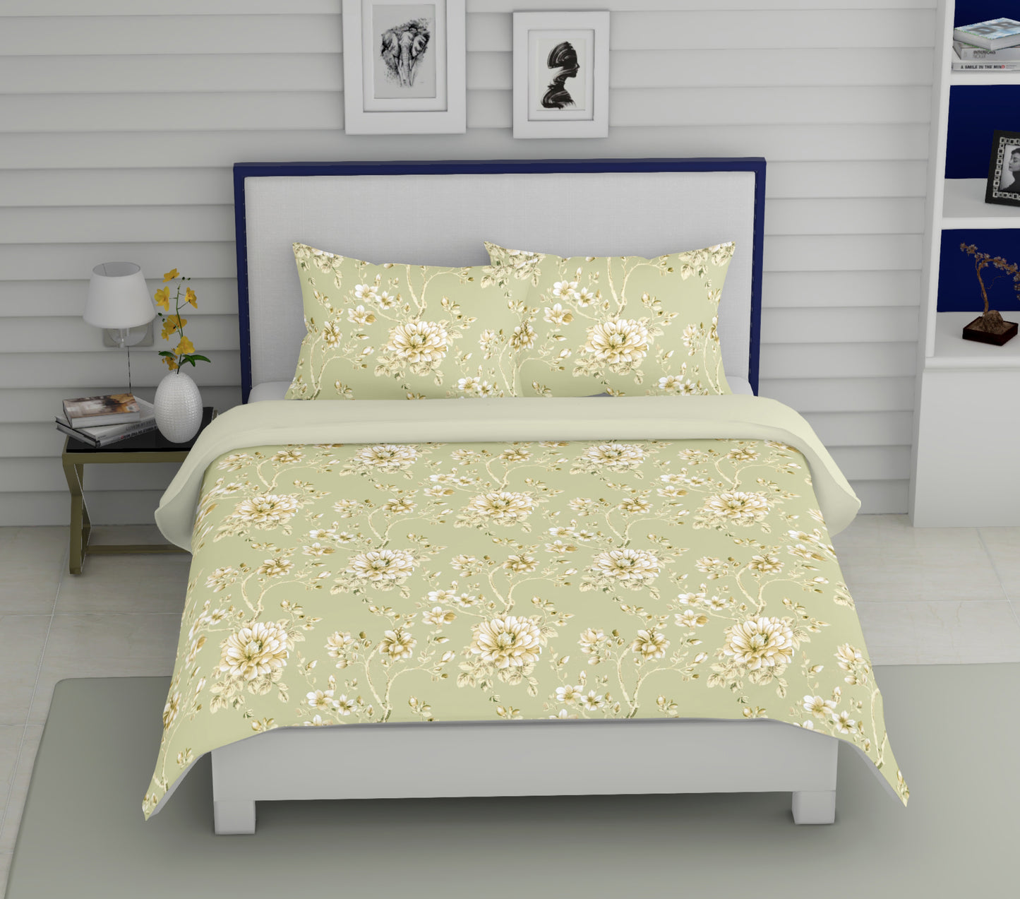 Elyx Floral Kingsize Bedsheet - Green