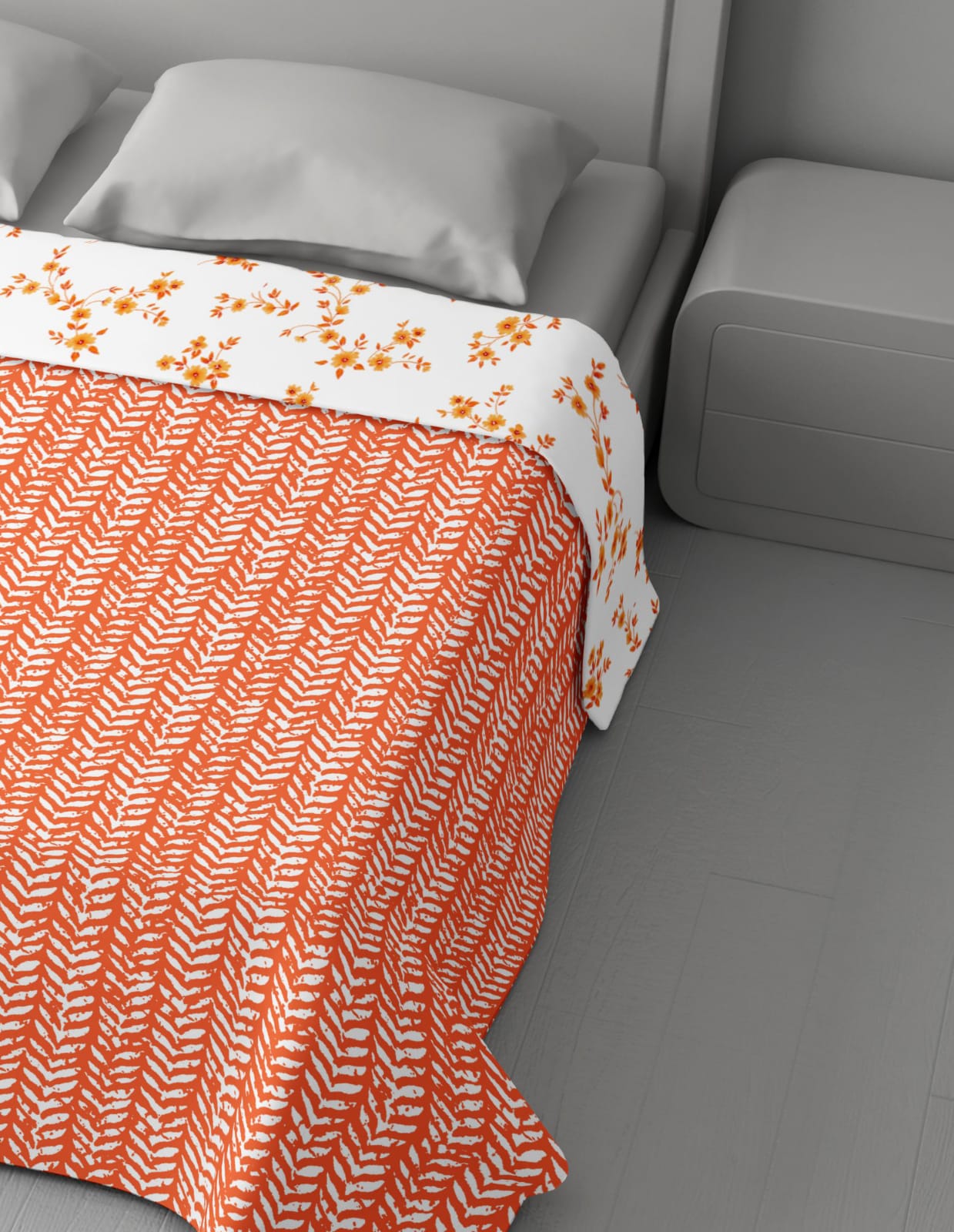 Super Soft Cambric Cotton Single Dohar - Orange & White Floral